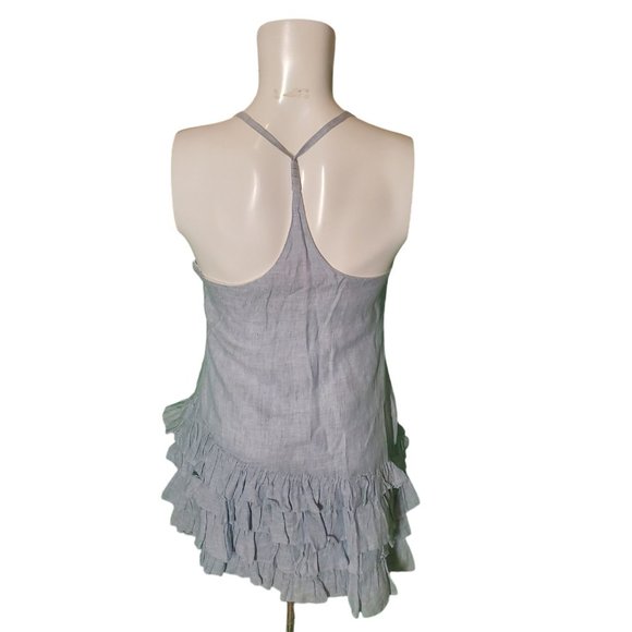 Island Company Paler Blue Boho Linen Mini Dress Ruffled Racerback Sundress Sz XS - Picture 6 of 7